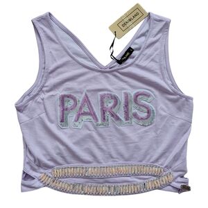 Denimland Lavender Purple Bejeweled Sequin Paris Crop Top NWT Size Large